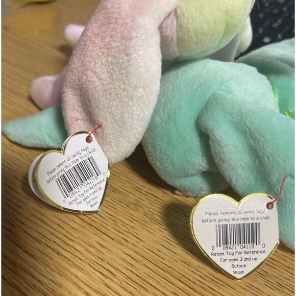 Ty Beanie Babies lot of 2 Green Hippity Tie Dye Hippie Bunny Rabbit Set VTG 96/9 - Picture 5 of 16